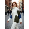Kadın Şık Dik Yaka Oversize Renk Bloklu Düşük Kol Uzun Triko Kazak Kış Modasına Yeni Bir Soluk