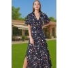 Kadın Şık Viskoz Midi Gömlek Elbise Kuşaklı Çiçek Desenli Yazlık Premium Kalite Kaliteli İşçilik