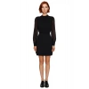 Kadın Siyah A Kesim Dik Yaka Uzun Balon Kol Mini Dokuma Elbise Şık Akşam Davetleri İçin İdealdir