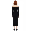 Kadın Siyah Bodycon Maxi Elbise Carmen Yaka Düşük Kol Kışlık Düz Örme Şıklığı Sunar Kaliteli
