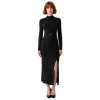 Kadın Siyah Bodycon Uzun Kollu Dik Yaka Maxi Elbise Aksesuar Detaylı Kış Şıklığı Gündüzden Geceye