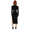 Kadın Siyah Dik Yaka Uzun Kollu Bodycon Cut Outlı Midi Boy Şık Gece Mezuniyet Abiye Elbise