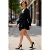 Kadın Siyah Şifon Gömlek Yaka Mini Elbise Düşük Kol Detaylı Günlük Kullanım İçin İdeal Kışlık