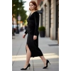 Kadın Siyah Uzun Kollu Midi Boy Kruvaze Yaka Parti Büyük Beden A Line Örme Elbise Kaliteli