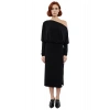 Kadın Smart Bodycon Asimetrik Yaka Düz Düşük Uzun Kollu Yırtmaç Detaylı Örme Midi Elbise Kış İçin