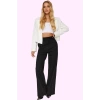 Kadın Straight Fit Pantolon Kışlık Çizgili Yüksek Bel Kemerli Günlük Kullanım Modern Tasarım