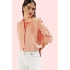 Kadın Terrycotton Dokuma Crop Gömlek Yaka Düz Desen Günlük ve Şık Kombinler İçin Hafta Sonu