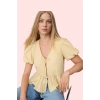 Kadın Terrycotton Kumaş Gömlek V Yaka Kısa Kollu Rahat Kesim Yaz Günlük Kullanım Hafta Sonu