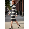 Kadın Triko Çizgili Bodycon Midi Elbise Dik Yaka Uzun Standart Kol Akrilik Rahat Şık Tasarım