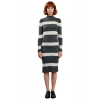 Kadın Triko Çizgili Bodycon Midi Elbise Dik Yaka Uzun Standart Kol Akrilik Rahat Şık Tasarım