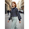 Kadın Triko Polo Yaka Çizgili Relaxed Kesim Düşük Kol Uzun Kollu Soğuk Hava Kazak Kaliteli