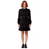 Kadın Uzun Balon Kol Gömlek Yaka Ekose Tüvit Elbise Modern A line Kesim Kısa Boy Kış İçin Kaliteli