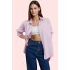 Kadın Uzun Kollu Çizgili Oversize Gömlek Dokuma Kumaş Rahat Günlük Kombinler Modern Tasarım