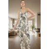 Kadın V Yaka İnce Askılı Kaplan Desenli Viskoz Pijama Takımı Modern Stil Şık Görünüm Seçkin Malzeme