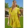 Kadın V Yaka Kısa Kollu Mini Elbise Polyester Dokuma Günlük Mükemmel Uyum Şık Görünüm Özel Tasarım