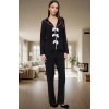 Kadın Viskon Dokuma Pijama Takımı Kurdele Fiyonk Detaylı Rahat Kalıp Şık Görünüm Modern Stil