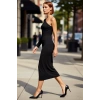 Kadın Vücudu Saran Asimetrik Yaka Tek Uzun Kollu Midi Bürümcük Elbise Özel Günler Gece Kokteyl