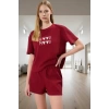 Kadın Waffle Pijama Takımı Good Mood Desenli Kısa Kol Mükemmel Uyum Şık Görünüm Özel Tasarım