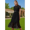 Kadın Yazlık Astarlı Kemerli Midi Elbise Şifon Kumaş A Kesim Modern Stil Trend Tasarım Özel Tasarım