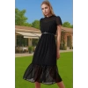Kadın Yazlık Astarlı Kemerli Midi Elbise Şifon Kumaş A Kesim Modern Stil Trend Tasarım Özel Tasarım