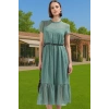 Kadın Yazlık Astarlı Kemerli Midi Elbise Şifon Kumaş A Kesim Modern Stil Trend Tasarım Özel Tasarım