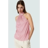 Kadın Yazlık Bluz Halter Yaka Pilise Dokuma Regular Kalıp Polyester Kumaş