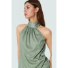 Kadın Yazlık Bluz Halter Yaka Pilise Dokuma Regular Kalıp Polyester Kumaş