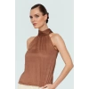 Kadın Yazlık Bluz Halter Yaka Pilise Dokuma Regular Kalıp Polyester Kumaş