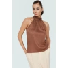 Kadın Yazlık Bluz Halter Yaka Pilise Dokuma Regular Kalıp Polyester Kumaş