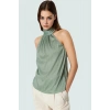 Kadın Yazlık Bluz Halter Yaka Pilise Dokuma Regular Kalıp Polyester Kumaş