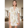 Kadın Yazlık Çiçek Desenli Pamuklu Pijama Takımı Rahat Kalıp Kısa Kollu Trend Tasarım
