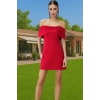 Kadın Yazlık Kısa Elbise Skater Kalıp Carmen Yaka Polyester Elastan Mini Elbise Konforlu Kesim