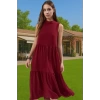 Kadın Yazlık Midi Elbise Nefes Alan Polyester Dokuma Kumaş Rahat Trend Tasarım Modern Stil