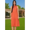 Kadın Yazlık Midi Elbise Nefes Alan Polyester Dokuma Kumaş Rahat Trend Tasarım Modern Stil