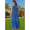 Kadın Yazlık Midi Elbise Nefes Alan Polyester Dokuma Kumaş Rahat Trend Tasarım Modern Stil