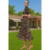 Kadın Yazlık Midi Gömlek Elbise Animal Desenli Viskoz Kumaş Rahat Kalıp Modern Stil Seçkin Malzeme