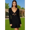 Kadın Yazlık Mini Örme Elbise V Yaka İspanyol Kol Polyester Gofre Konforlu Kesim Modern Stil