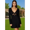 Kadın Yazlık Mini Örme Elbise V Yaka İspanyol Kol Polyester Gofre Konforlu Kesim Modern Stil
