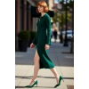Kadın Yeşil Polo Yaka Fitilli Triko Maxi Elbise Uzun Kollu Vücuda Oturan Şık Kışlık Tasarım