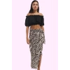 Kadın Yırtmaçlı Sarong Zebra Desenli Etek Viskoz Kuşak Detayı Günlük Şıklık Modern Tasarım