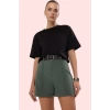 Kadın Yüksek Bel Boru Paça Şort Polyester Elastan Nefes Alabilir Kumaş Yaz Aylarının Vazgeçilmezi