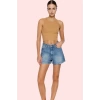 Kadın Yüksek Bel City Short Denim Şort Düz Desen Regular Boy Pamuklu Günlük Kullanım Hafta Sonu