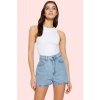 Kadın Yüksek Bel Geniş Paça Denim Şort Pamuklu Yaz Aylarının Vazgeçilmezi Günlük Kombinler