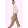 Kadın Yüksek Bel Geniş Paça Dokuma Pantolon Keten Görünümlü Polyester Yaz Günlük Kombinler