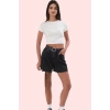 Kadın Yüksek Bel Pileli Denim Bermuda Şort Pamuk Yaz Aylarının Vazgeçilmezi Günlük Kullanım