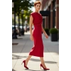Kadın Zarif Midi Dokuma Elbise Krep Kumaş Degaje Yaka Aksesuarlı Özel Günlere Uygun Shift Kesim