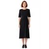 Kadınlar İçin A line Kesim Büzgü Detaylı Siyah Örme Midi Elbise %100 Pamuk Konforu Kaliteli