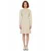 Kadınlar İçin Bej Rengi A Kesim Balon Kol Dik Yaka Akrilik Triko Mini Elbise Kış Kombinleri.