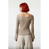 Kadınlar İçin İnce Fitted Carmen Yaka Akrilik Triko Kazak Uzun Kollu Düz Fitilli Tasarım Modelleri