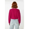 Kadınlara Özel Düşük Kollu Oversize Basic Super Crop Akrilik Kışlık Triko Kazak Şık ve Rahat